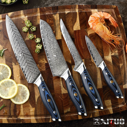 XITUO Damascus Chef Knife Plum Rivet Handle - KingCutlery