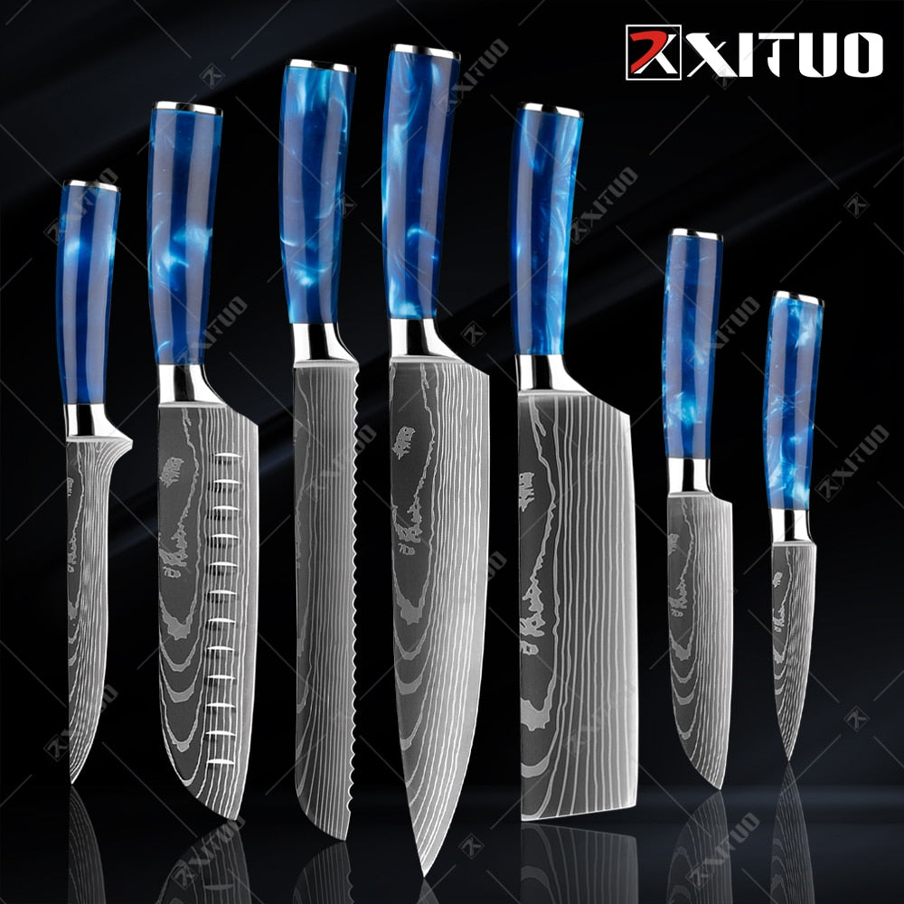 XITUO kitchen knives Set Exquisite blue resin handle - KingCutlery