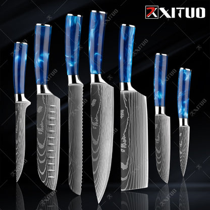 XITUO kitchen knives Set Exquisite blue resin handle - KingCutlery