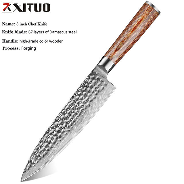 Gold Color Wooden Handle  Damascus Kitchen Knife Set - KingCutlery