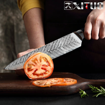 XITUO Damascus Chef Knife Plum Rivet Handle - KingCutlery