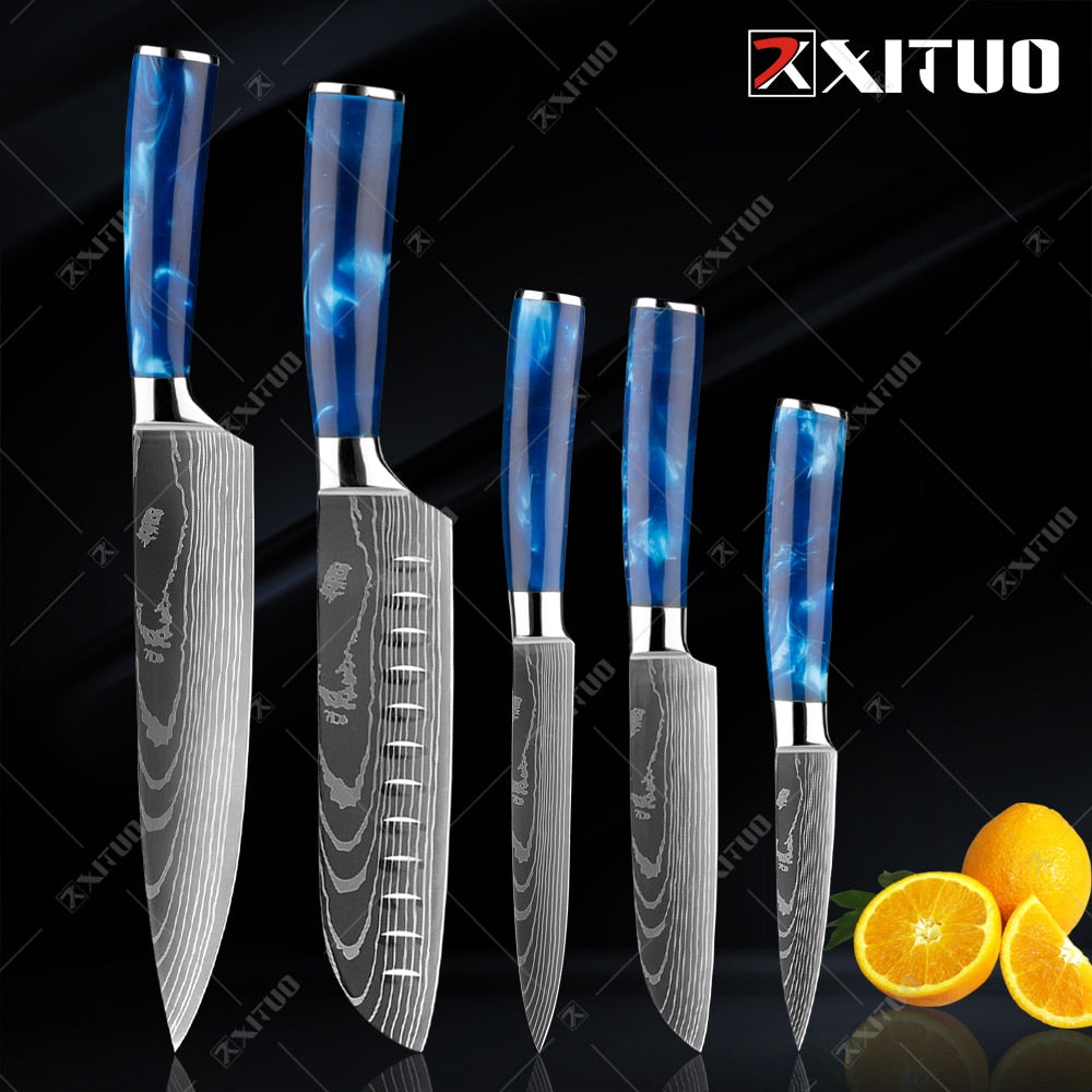 XITUO kitchen knives Set Exquisite blue resin handle - KingCutlery