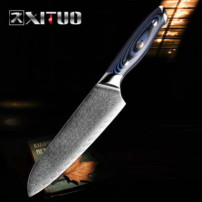 XITUO Damascus Chef Knife Plum Rivet Handle - KingCutlery