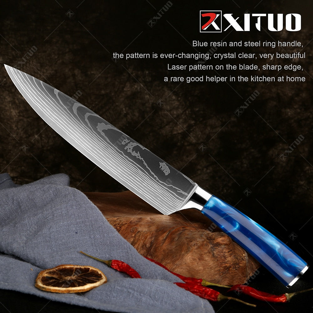 XITUO kitchen knives Set Exquisite blue resin handle - KingCutlery