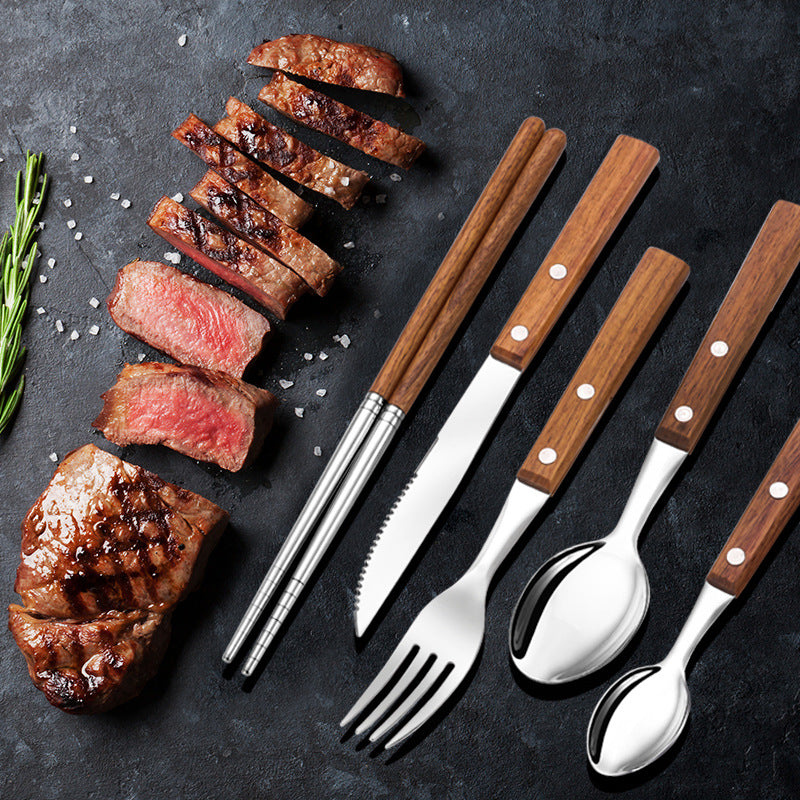 Pear Wood Handle Stainless Steel Tableware Set - KingCutlery
