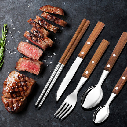 Pear Wood Handle Stainless Steel Tableware Set - KingCutlery