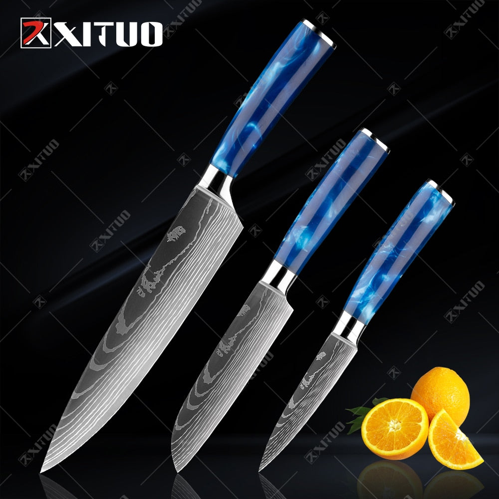 XITUO kitchen knives Set Exquisite blue resin handle - KingCutlery