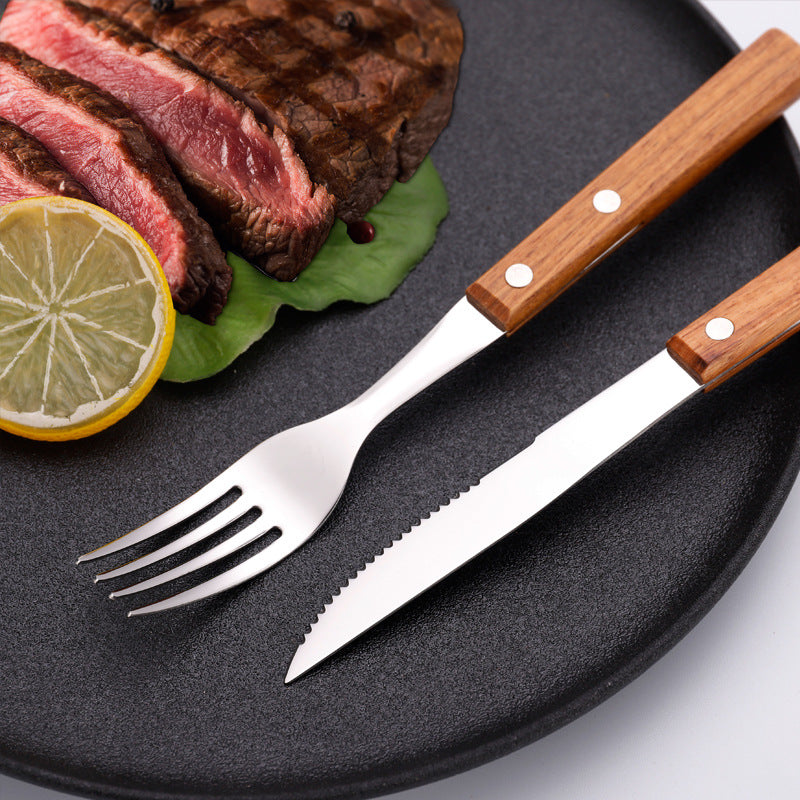 Pear Wood Handle Stainless Steel Tableware Set - KingCutlery