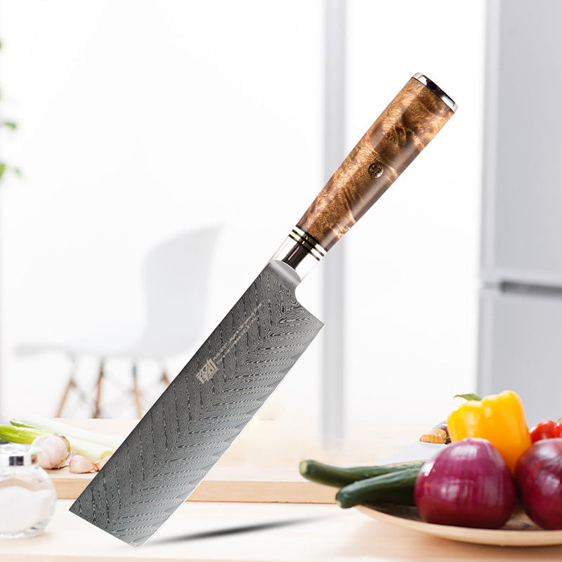 Damascus Shadow Wood 6.5 Inch  Bone Pattern Sushi Knife - KingCutlery