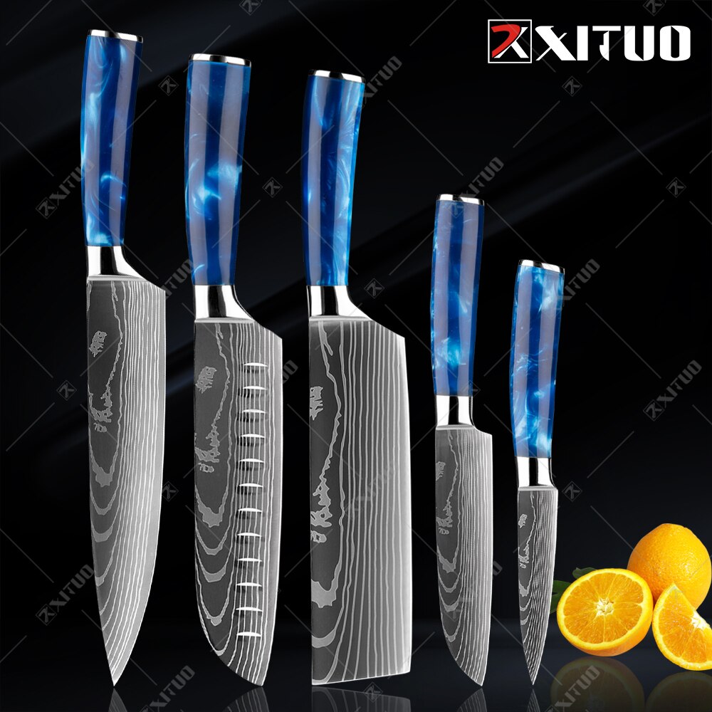 XITUO kitchen knives Set Exquisite blue resin handle - KingCutlery