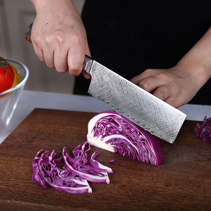 Damascus Shadow Wood 6.5 Inch  Bone Pattern Sushi Knife - KingCutlery