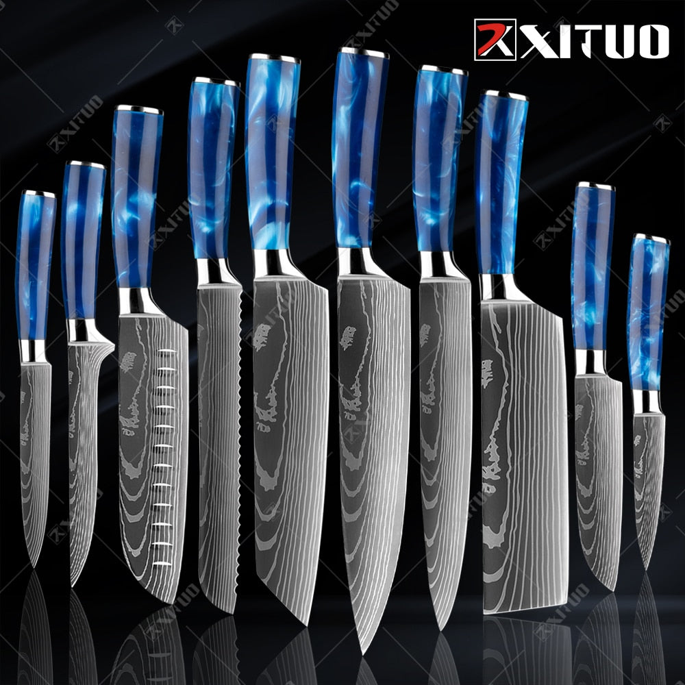 XITUO kitchen knives Set Exquisite blue resin handle - KingCutlery