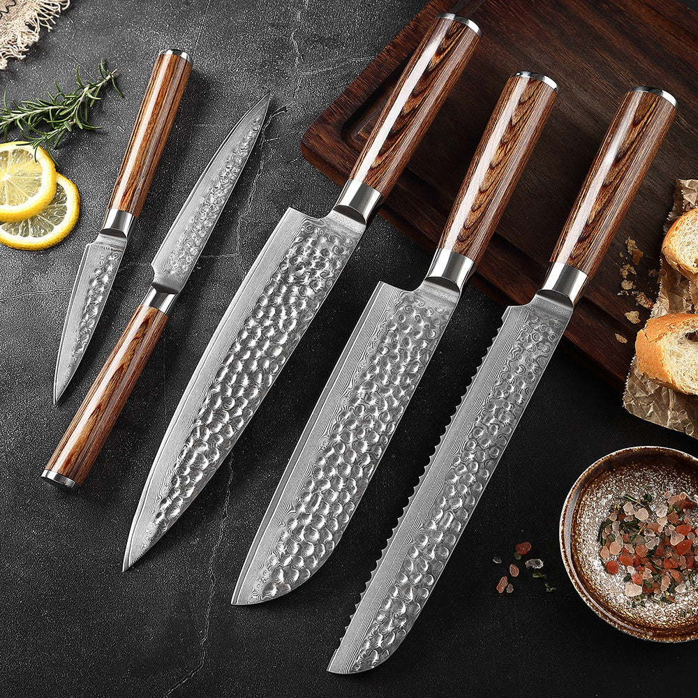 Gold Color Wooden Handle  Damascus Kitchen Knife Set - KingCutlery