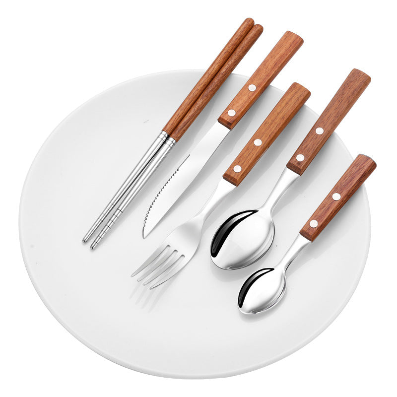 Pear Wood Handle Stainless Steel Tableware Set - KingCutlery