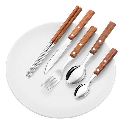 Pear Wood Handle Stainless Steel Tableware Set - KingCutlery