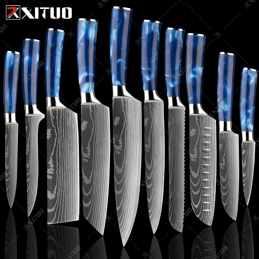 XITUO kitchen knives Set Exquisite blue resin handle - KingCutlery