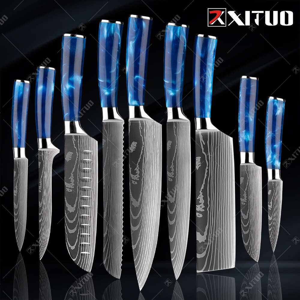XITUO kitchen knives Set Exquisite blue resin handle - KingCutlery