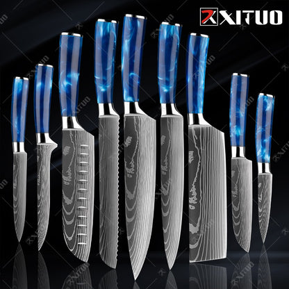 XITUO kitchen knives Set Exquisite blue resin handle - KingCutlery