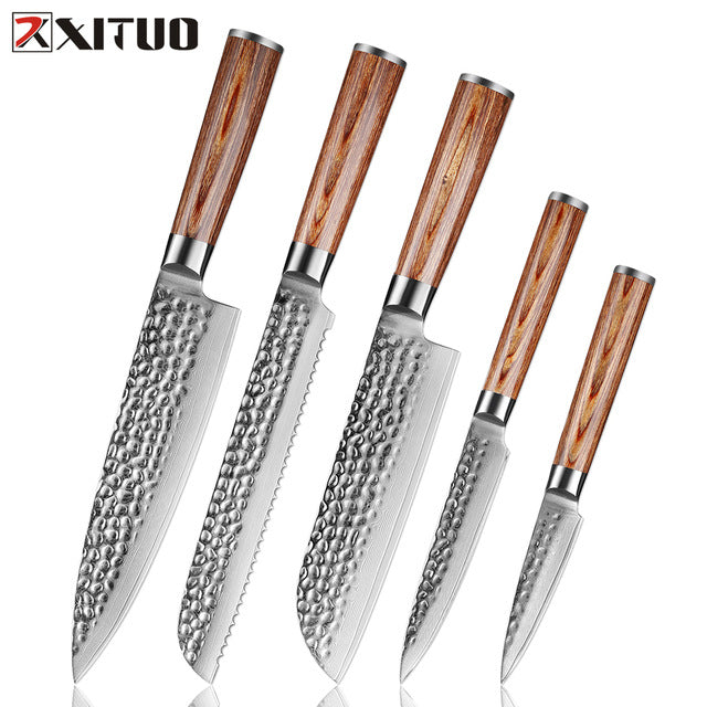 Gold Color Wooden Handle  Damascus Kitchen Knife Set - KingCutlery