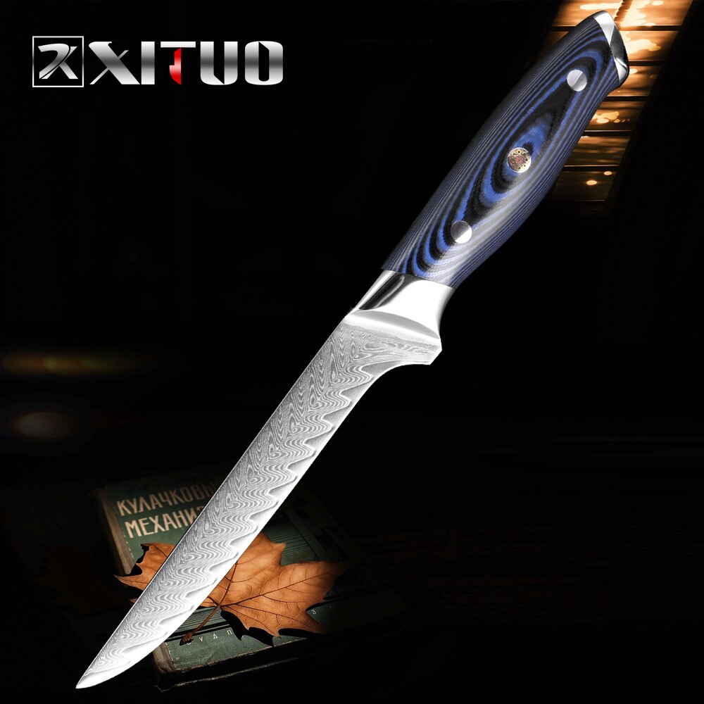 XITUO Damascus Chef Knife Plum Rivet Handle - KingCutlery