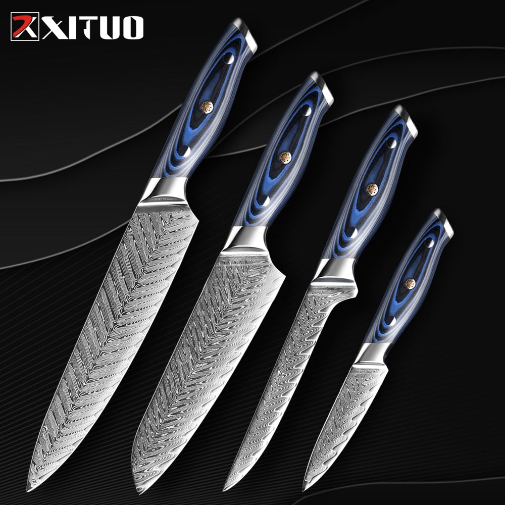 XITUO Damascus Chef Knife Plum Rivet Handle - KingCutlery