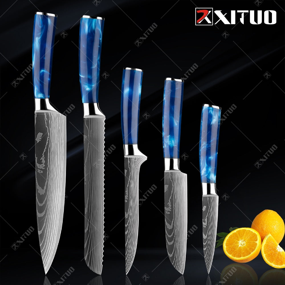 XITUO kitchen knives Set Exquisite blue resin handle - KingCutlery