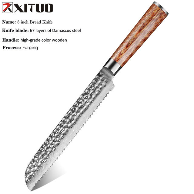 Gold Color Wooden Handle  Damascus Kitchen Knife Set - KingCutlery