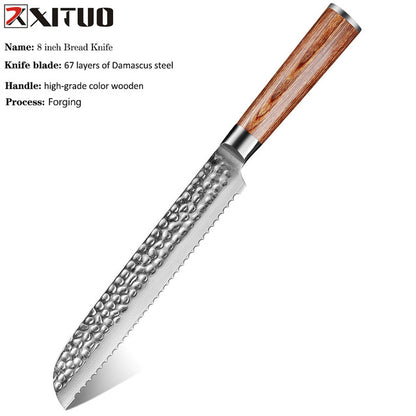 Gold Color Wooden Handle  Damascus Kitchen Knife Set - KingCutlery