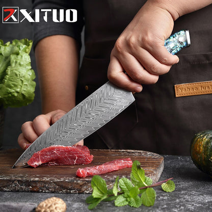 Damascus Steel Japanese Santoku Knives - KingCutlery