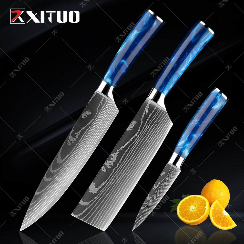 XITUO kitchen knives Set Exquisite blue resin handle - KingCutlery