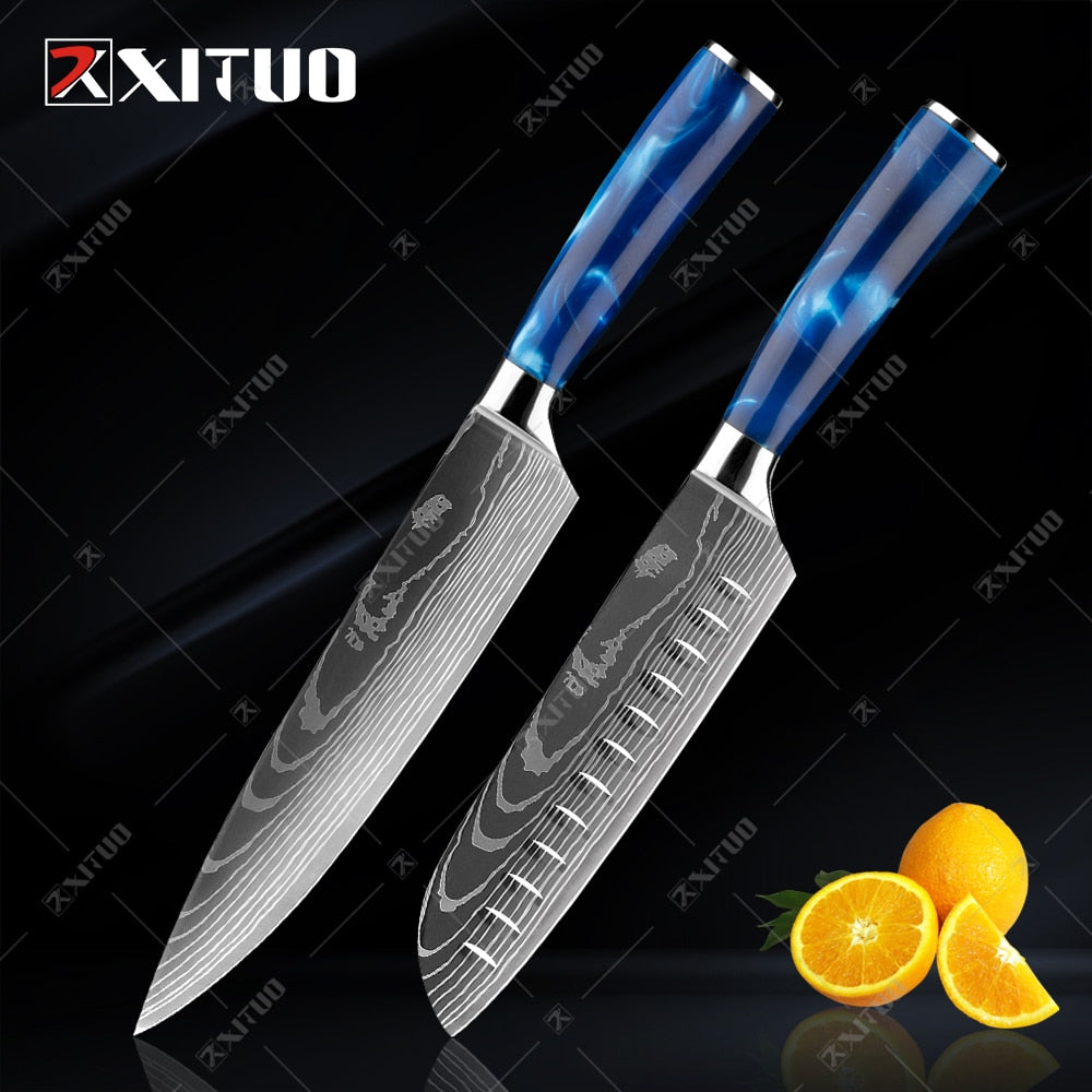 XITUO kitchen knives Set Exquisite blue resin handle - KingCutlery