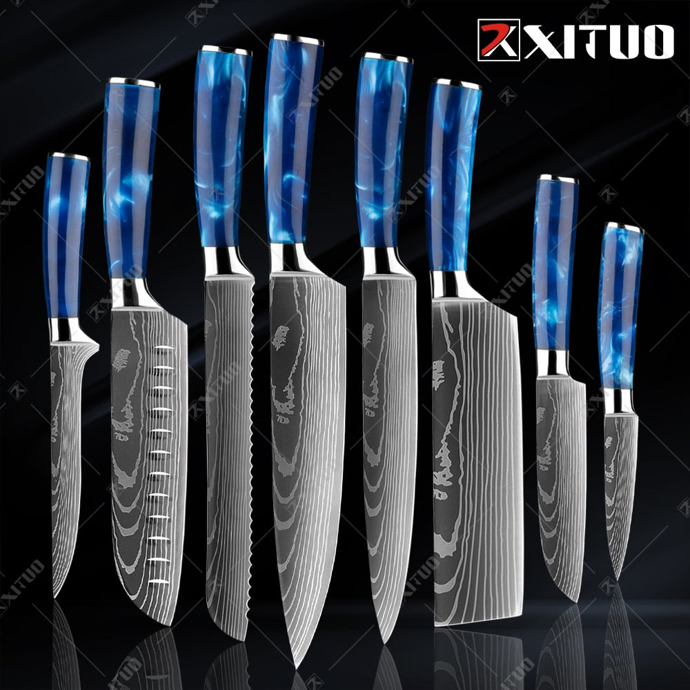 XITUO kitchen knives Set Exquisite blue resin handle - KingCutlery